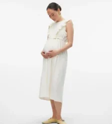 Longue robe de grossesse et d’allaitement – Blanc – Mamalicious