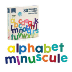 Coffret de magnets en bois, 58 lettres minuscules – Vilac 6707