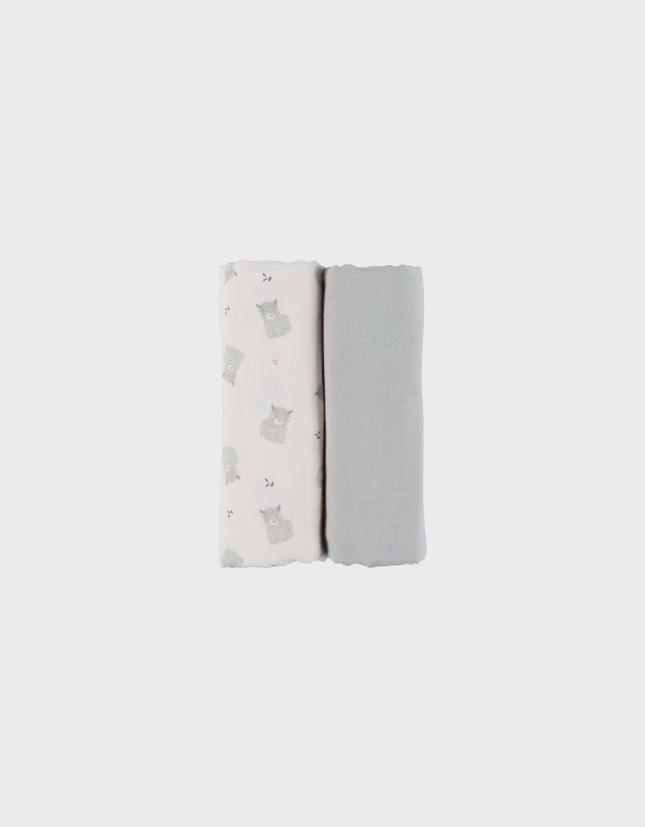Lot de 2 langes 100×100 cm en gaze de coton bio – noukie’s