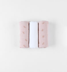 Lot de 3 langes en mousseline 70 x 70 cm, écru et rose poudré – noukie’s