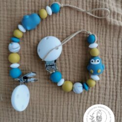 Attache tétine - pingouin bleu/ Vert canard - Toulové